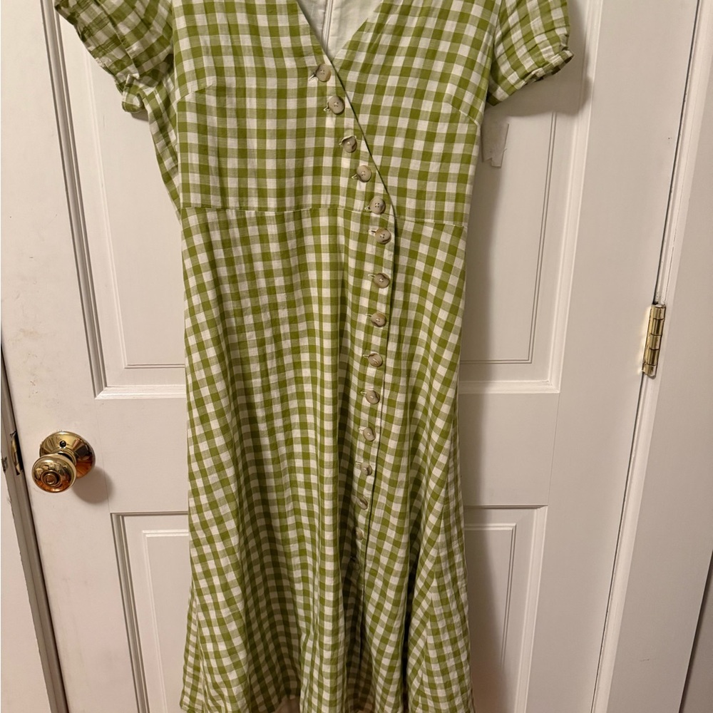 Green Gingham Button-Down Dress - image 1